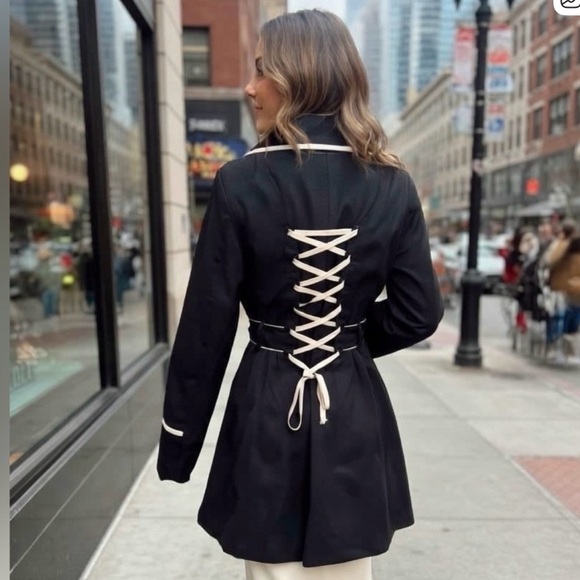 Betsey Johnson Jackets & Blazers - Betsey Johnson Black Trench Coat with cream trim.